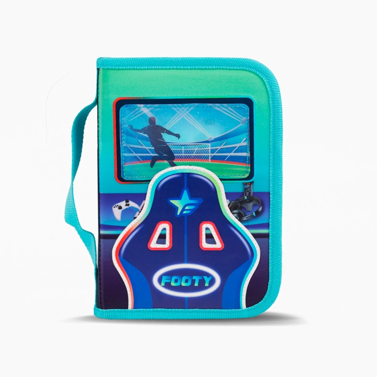 Cartuchera Escolar Footy 2026 Pro Gamer Azul Desplegable 1 Piso Art.F264074